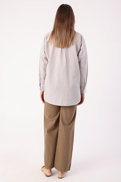 Beige-White Oversize Basic Shirt