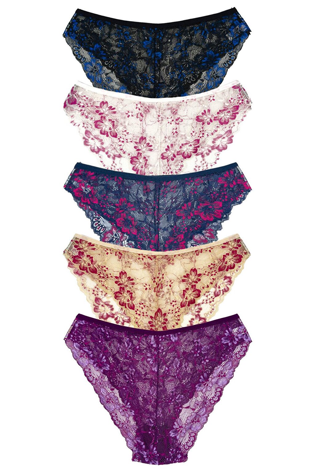 Double Color Lace High Waist Women's Panties 5-Piece