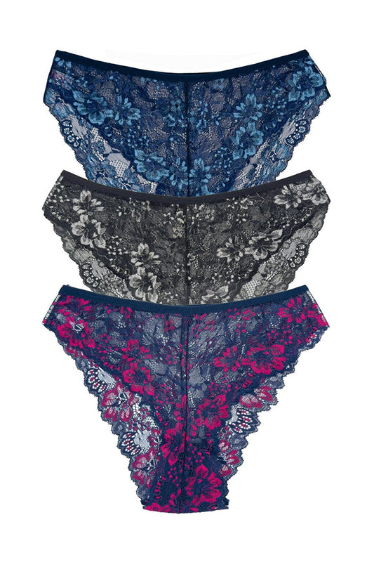 Double Color Lace High Waist Women's Panties 3-Piece