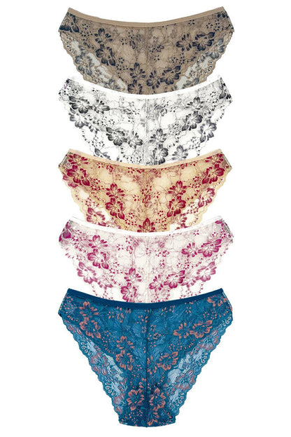 Double Color Lace High Waist Women's Panties 5-Piece