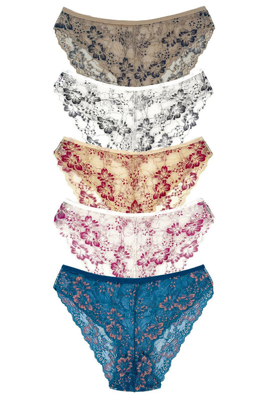 Double Color Lace High Waist Women's Panties 5-Piece