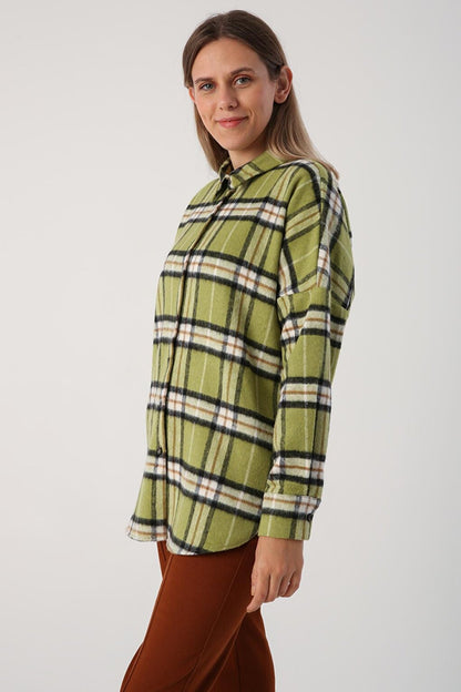 Green-Black Oversize Lumberjack Shirt Tunic