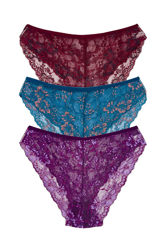 Double Color Lace High Waist Women's Panties 3-Piece