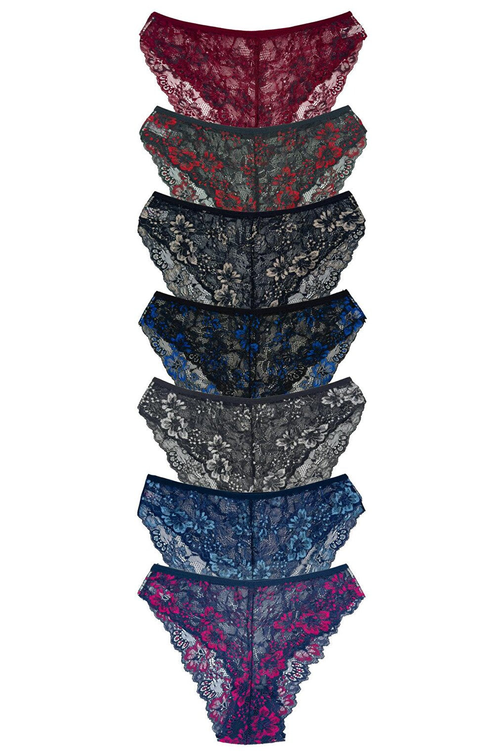 Double Color Lace High Waist Women's Panties 7-Piece