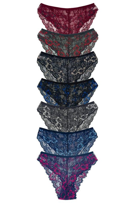 Double Color Lace High Waist Women's Panties 7-Piece