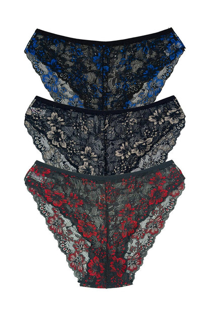 Double Color Lace High Waist Women's Panties 3-Piece