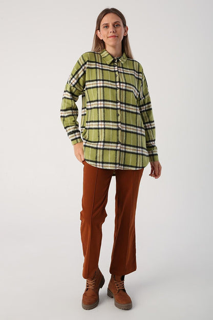 Green-Black Oversize Lumberjack Shirt Tunic