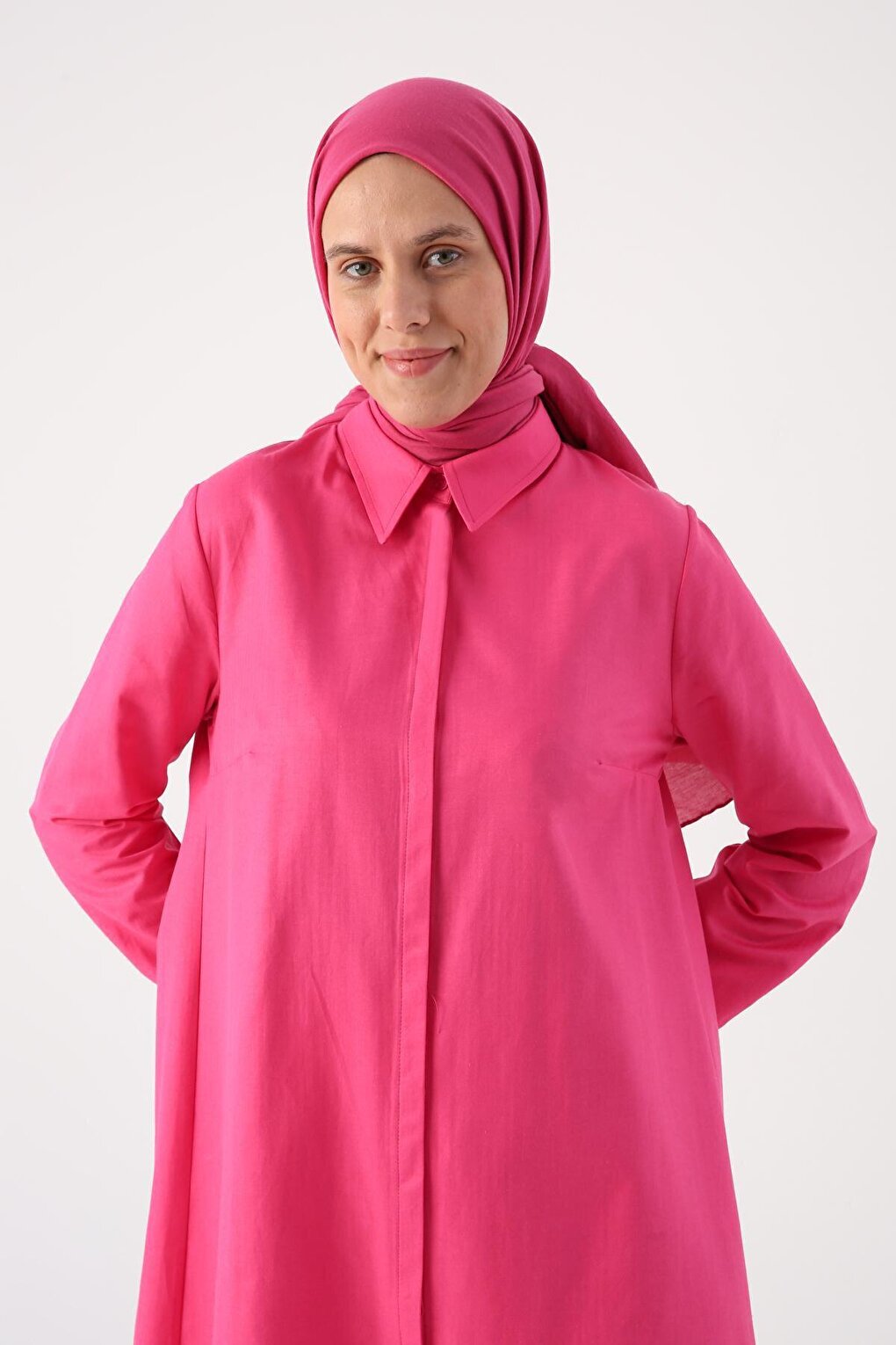 Fuchsia Basic Hidden Placket Long Shirt