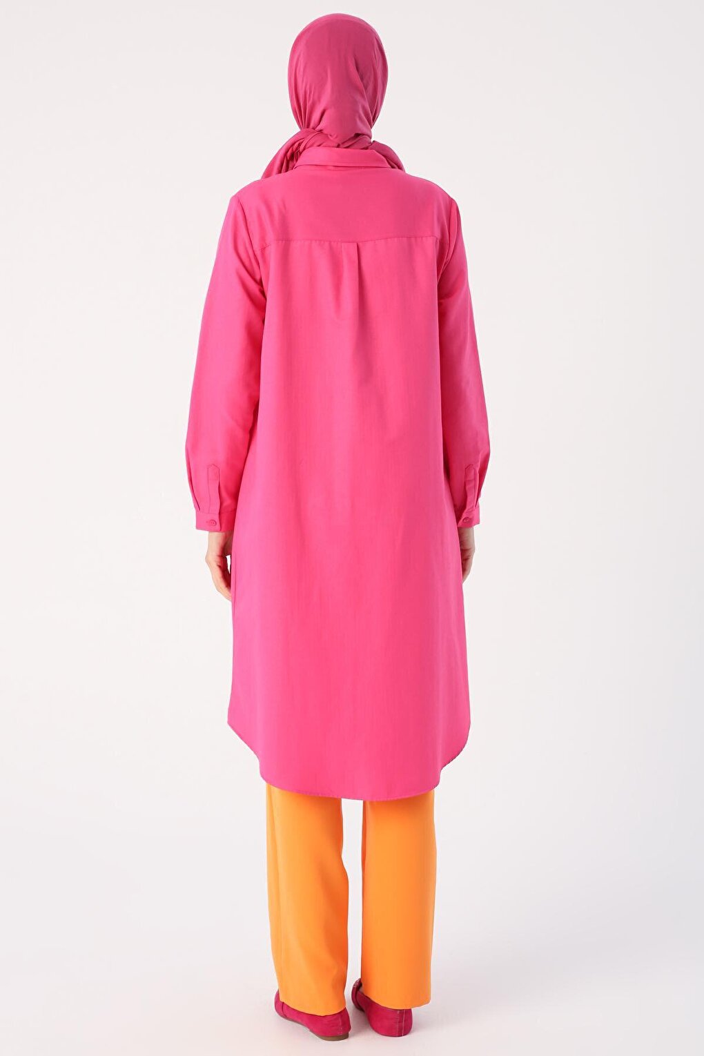 Fuchsia Basic Hidden Placket Long Shirt