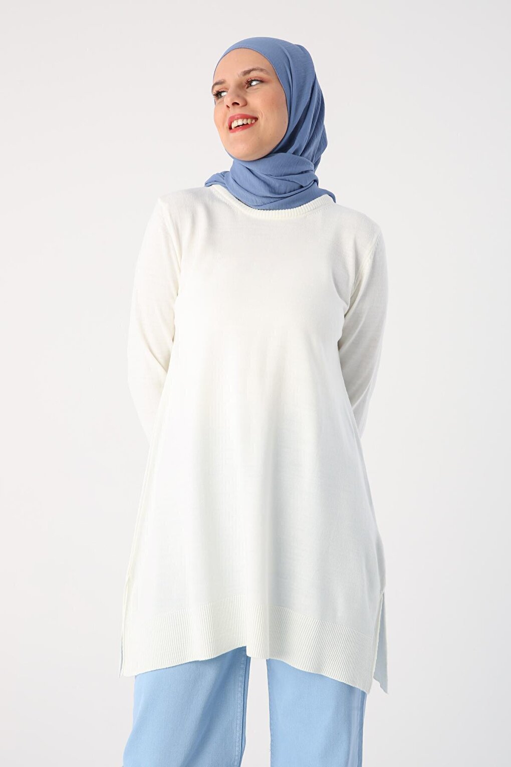 Ecru Crew Neck Knitwear Tunic