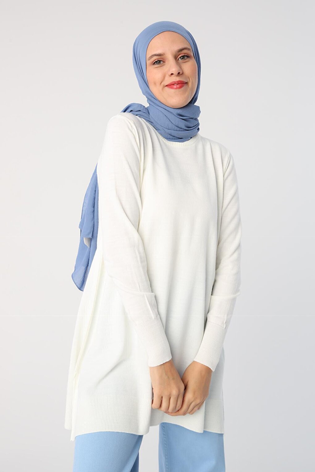 Ecru Crew Neck Knitwear Tunic