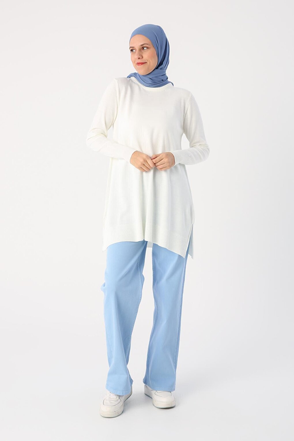 Ecru Crew Neck Knitwear Tunic