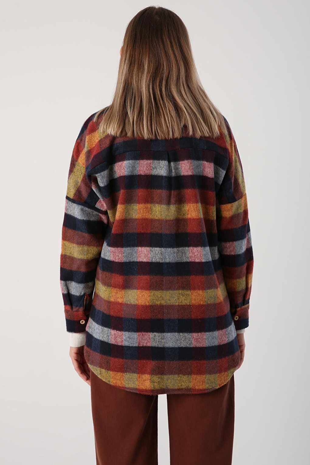 Navy Blue-Brick Oversize Lumberjack Shirt Tunic