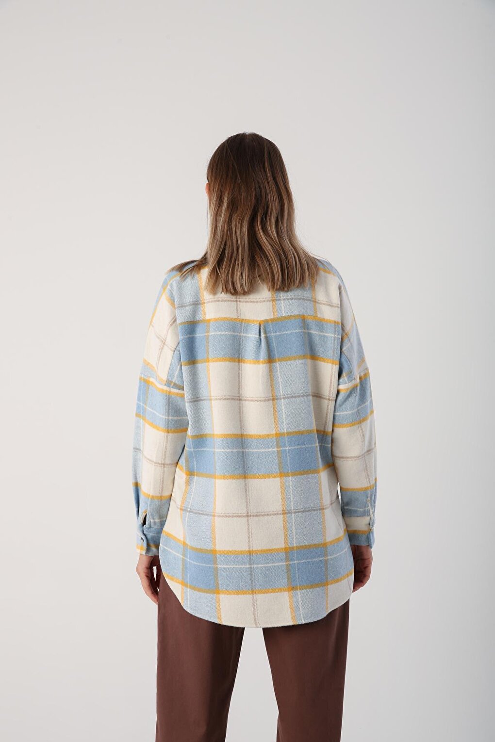 Blue-Ecru Oversize Lumberjack Shirt Tunic