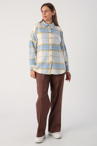 Blue-Ecru Oversize Lumberjack Shirt Tunic