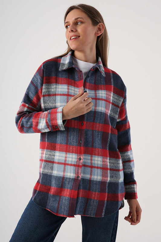 Indigo-Brick Oversize Lumberjack Shirt Tunic