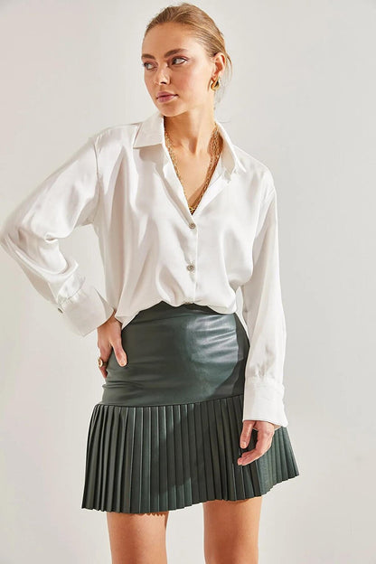 Women's Pleated Leather Skirt