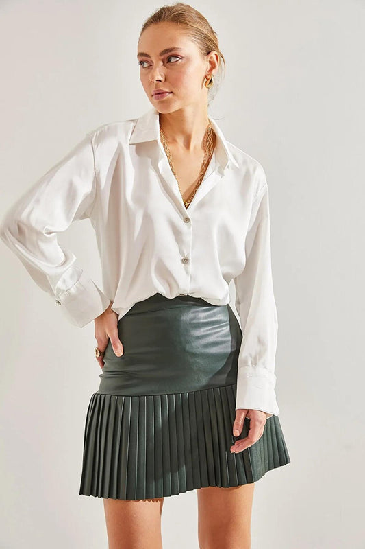 Women's Pleated Leather Skirt