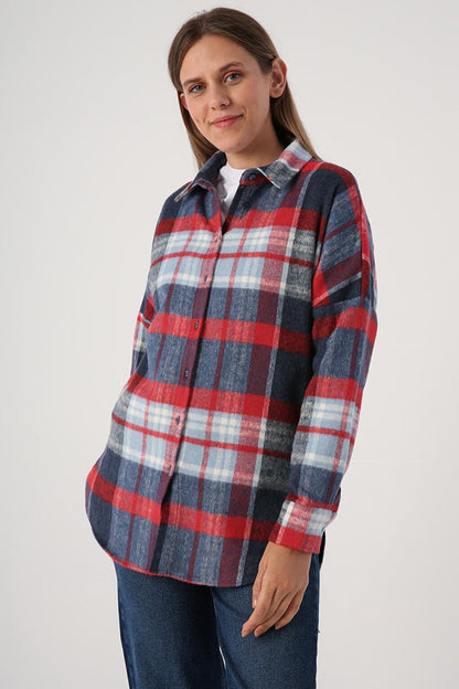 Indigo-Brick Oversize Lumberjack Shirt Tunic