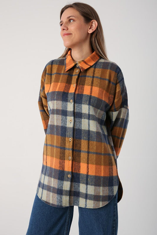 Indigo-Mustard Oversize Lumberjack Shirt Tunic