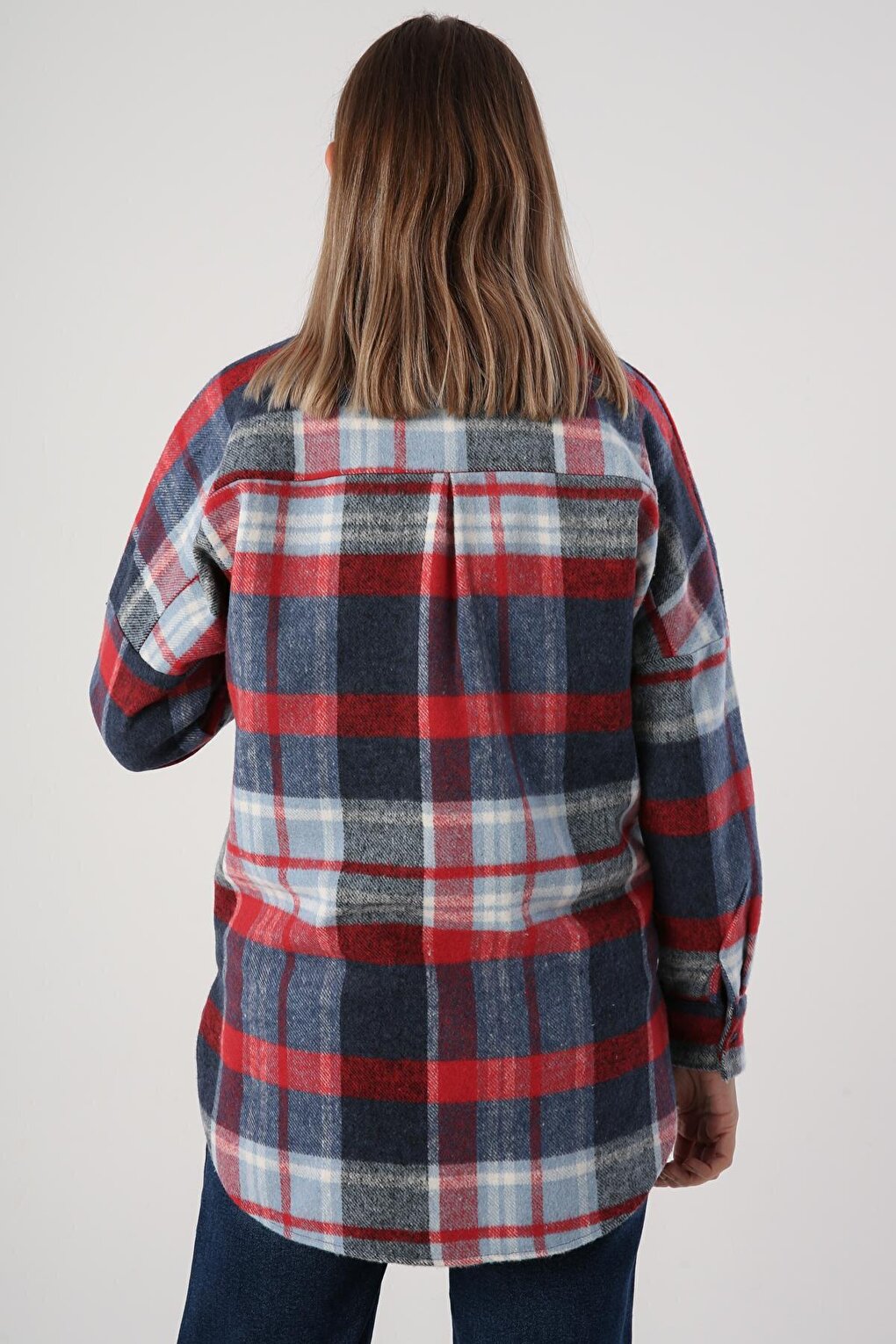 Indigo-Brick Oversize Lumberjack Shirt Tunic