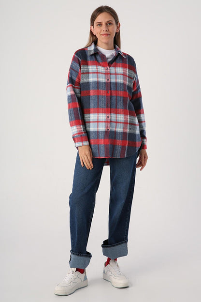 Indigo-Brick Oversize Lumberjack Shirt Tunic