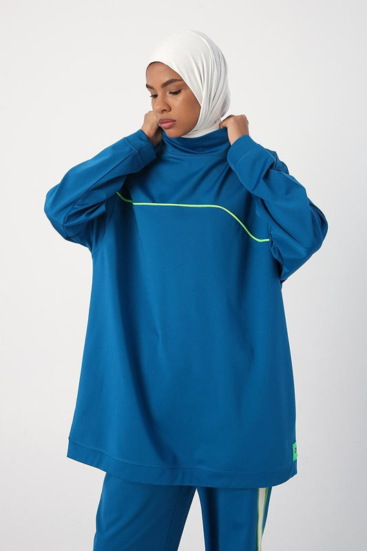 Petrol Neon Detailed Oversize Sweat Tunic