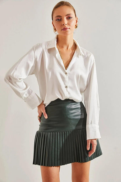 Women's Pleated Leather Skirt