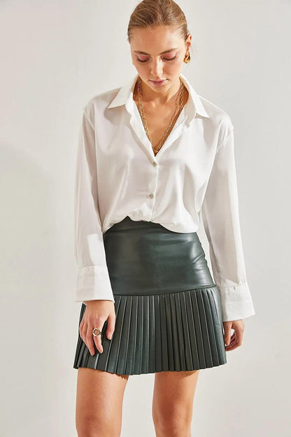 Women's Pleated Leather Skirt