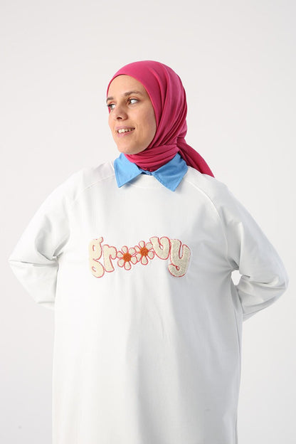 Ecru Embroidered Sweat Tunic