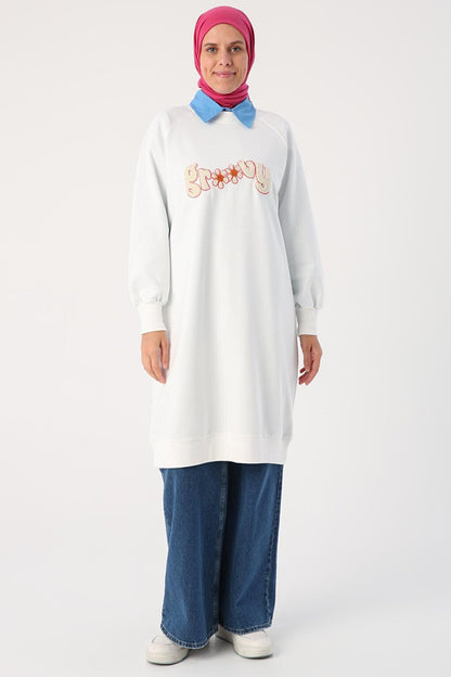 Ecru Embroidered Sweat Tunic