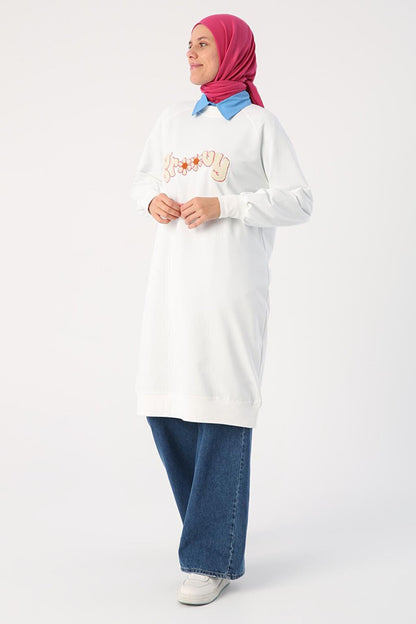 Ecru Embroidered Sweat Tunic