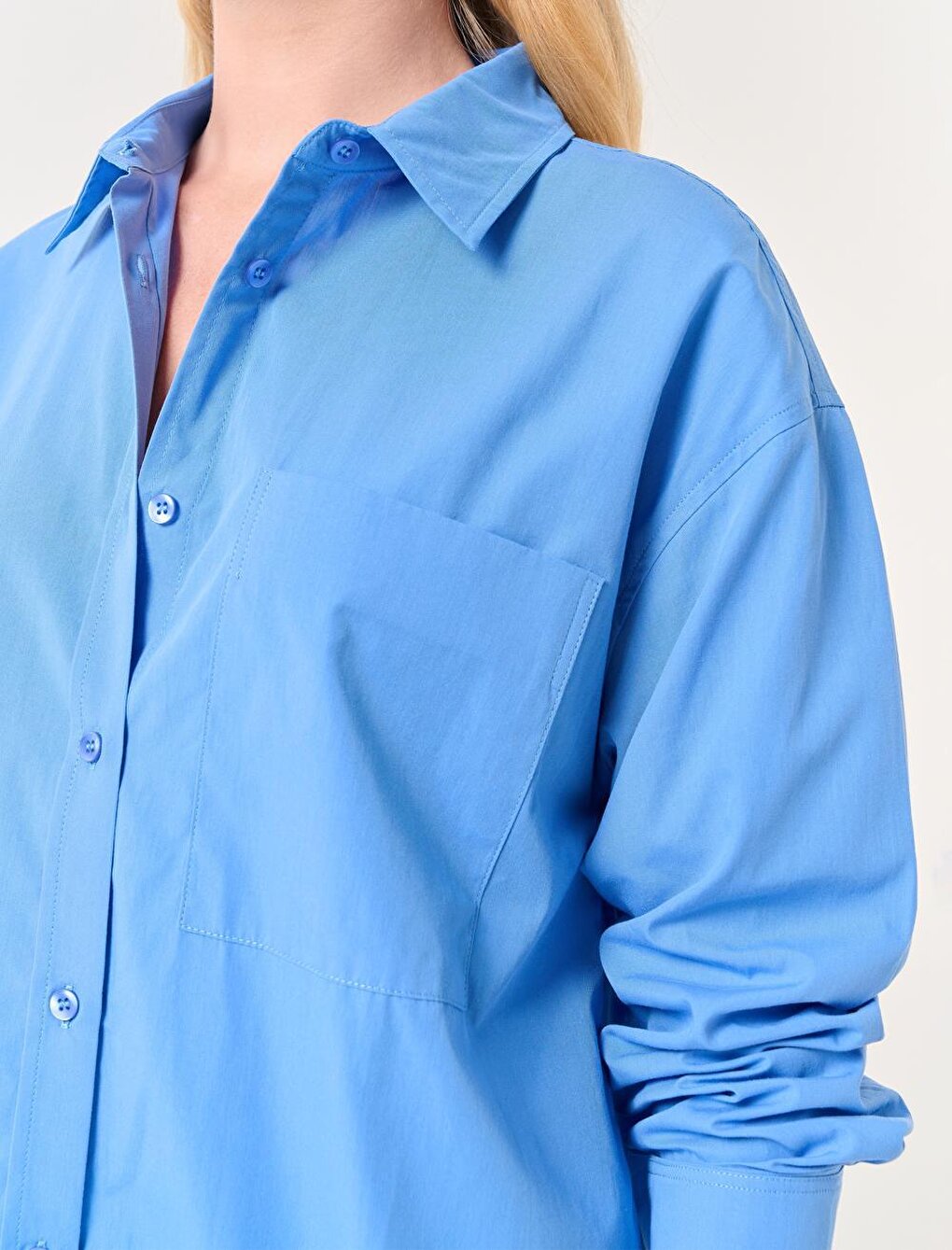 Dark Blue Straight Cut Long Sleeve Woven Shirt