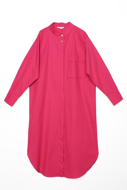 Dark Pink 100% Cotton Magnificent Collar Single Pocket Tunic