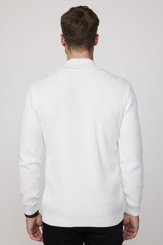 Slim Fit Half Turtleneck White Men's Sweater Without Pilling