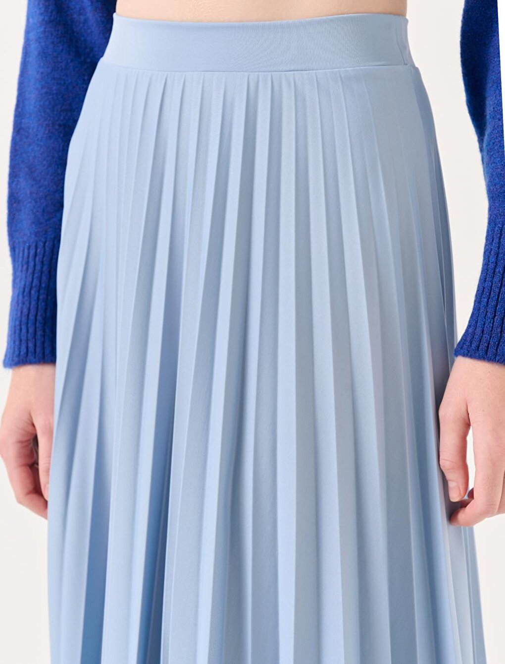 Sky Blue High Waist Pleated Midi Skirt