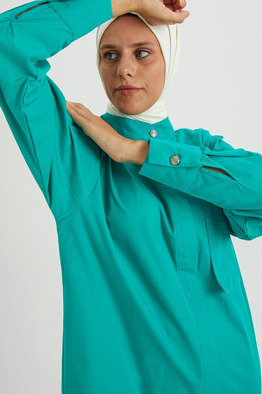 Green01 100% Cotton Magnificent Collar Single Pocket Tunic