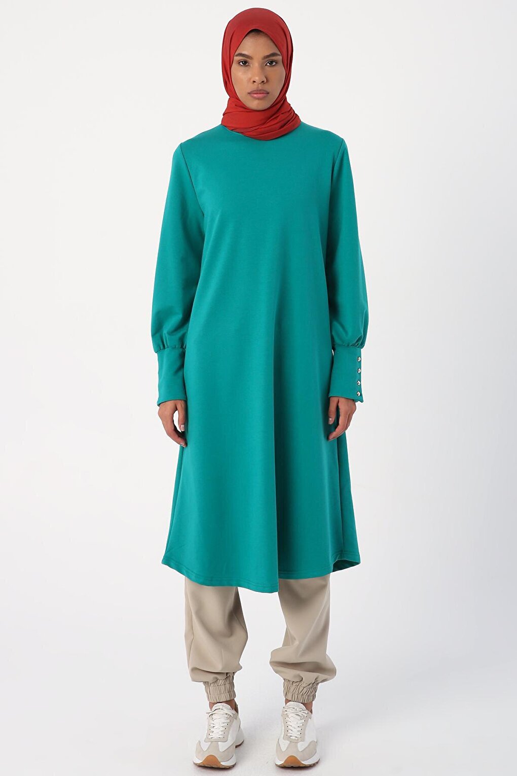 Emerald Green High Cuff Comfortable Knitted Long Tunic