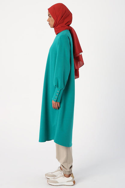 Emerald Green High Cuff Comfortable Knitted Long Tunic