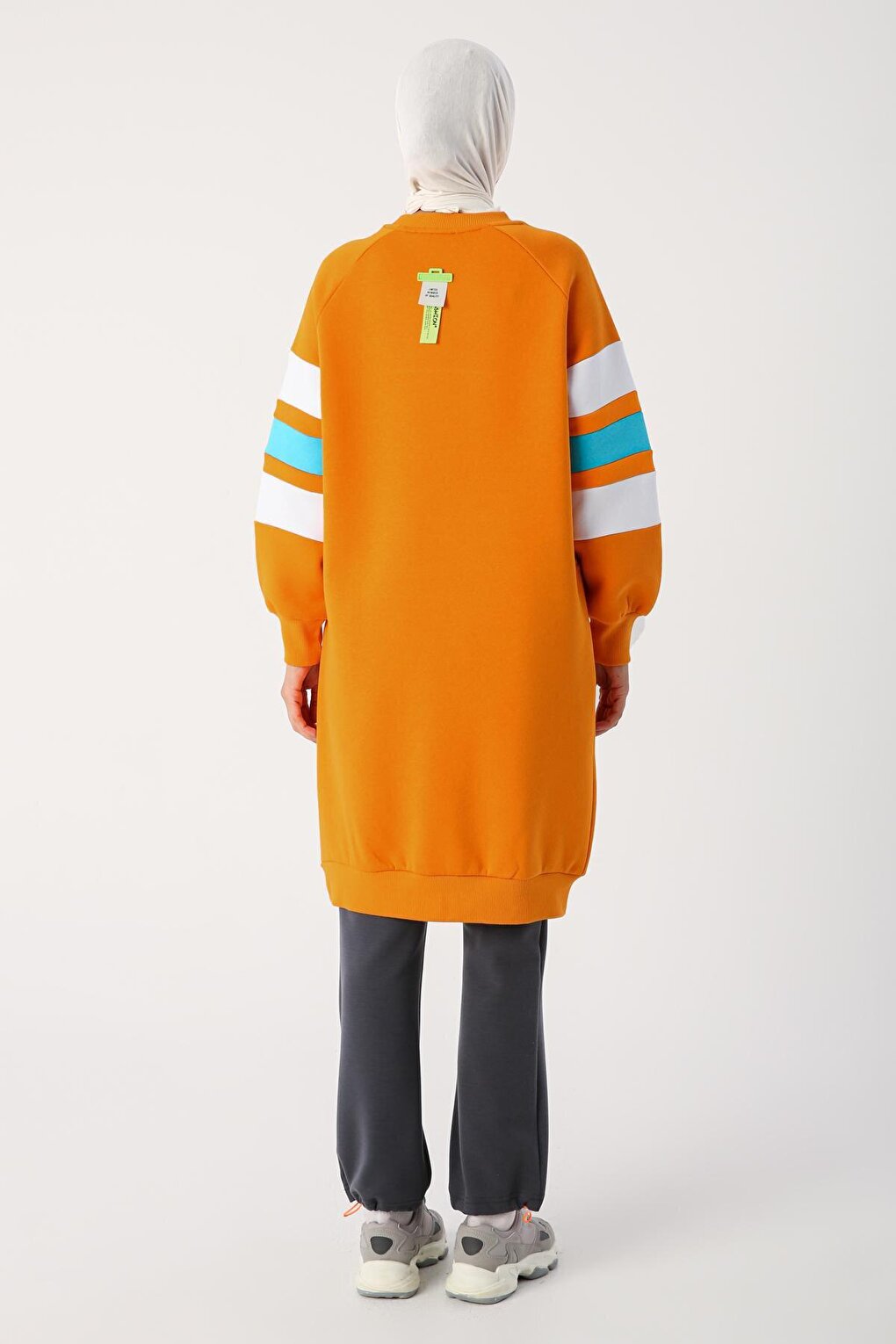 Orange Oversize Colored Striped Raised Sweat Tunic