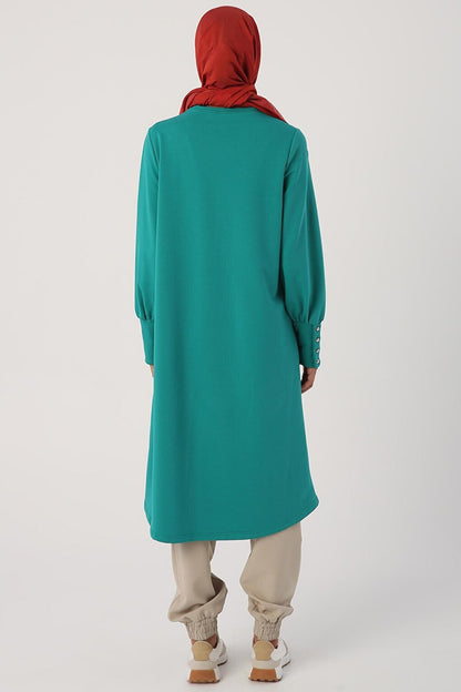 Emerald Green High Cuff Comfortable Knitted Long Tunic