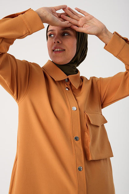 Mustard Single Pocket Snap Fastener Shirt Tunic