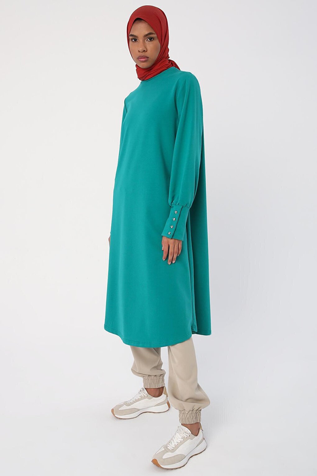 Emerald Green High Cuff Comfortable Knitted Long Tunic