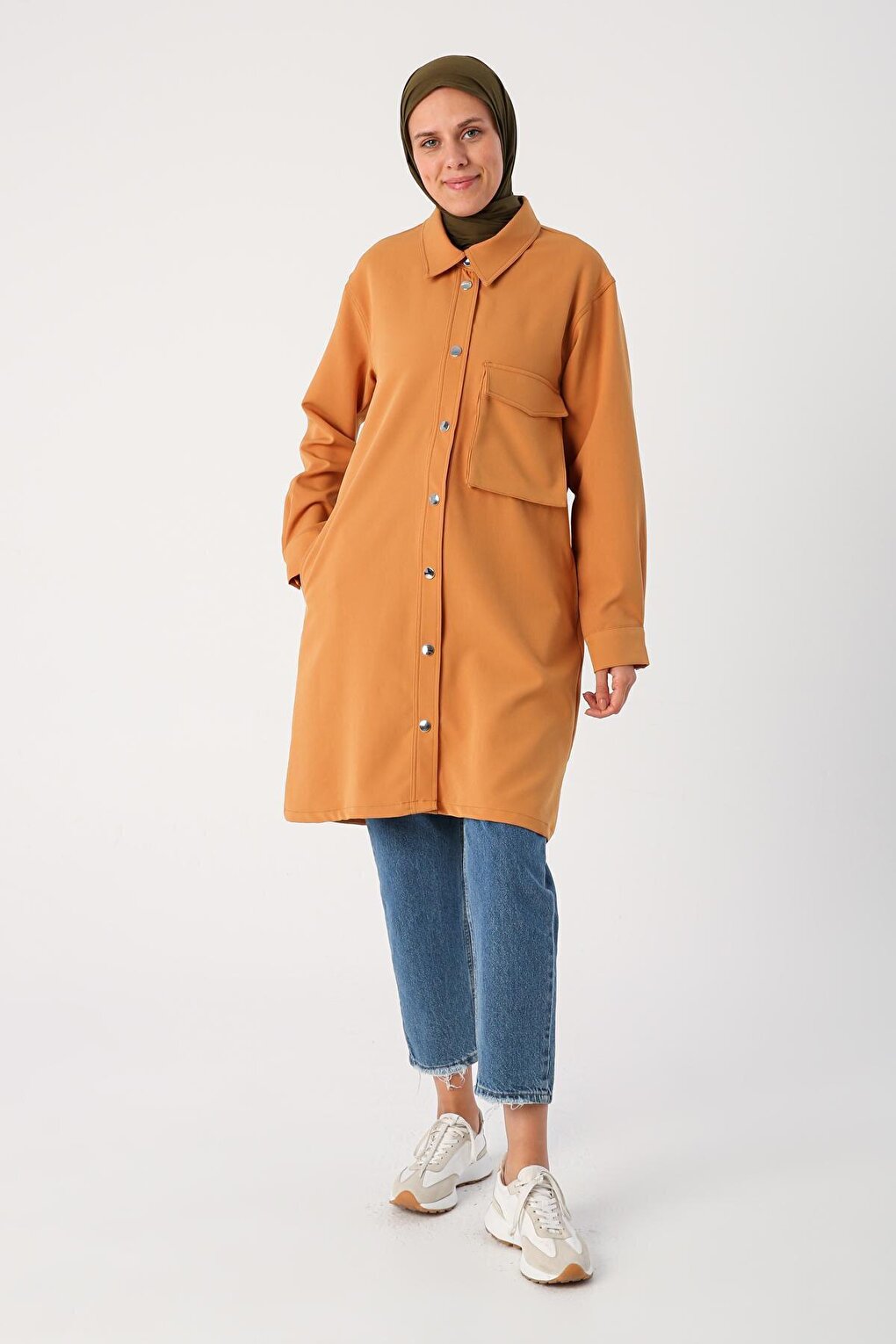 Mustard Single Pocket Snap Fastener Shirt Tunic