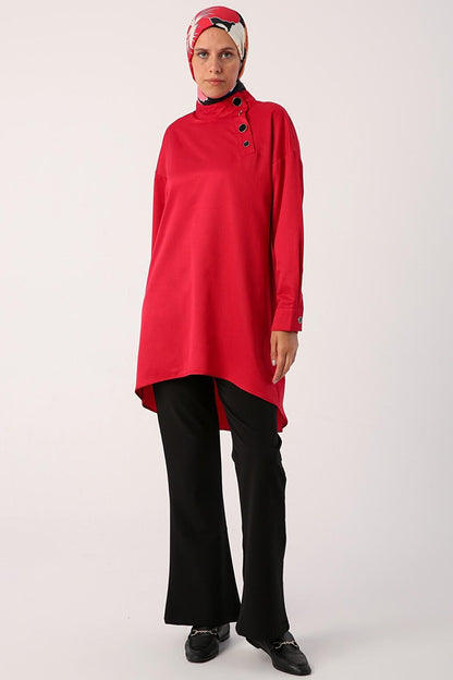 Red Stylish Button Detailed Tunic