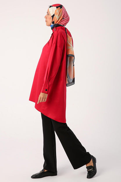 Red Stylish Button Detailed Tunic