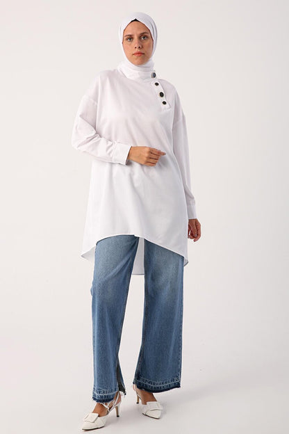 White Stylish Button Detailed Tunic