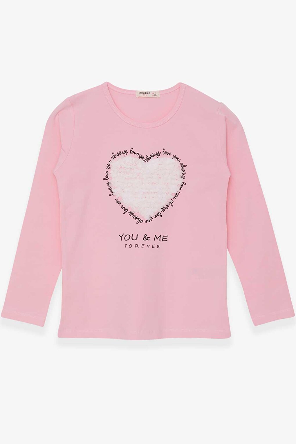 Girl's Long Sleeve T-Shirt Heart Tulle Embroidered Powder (9-12 Years)