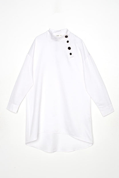 White Stylish Button Detailed Tunic