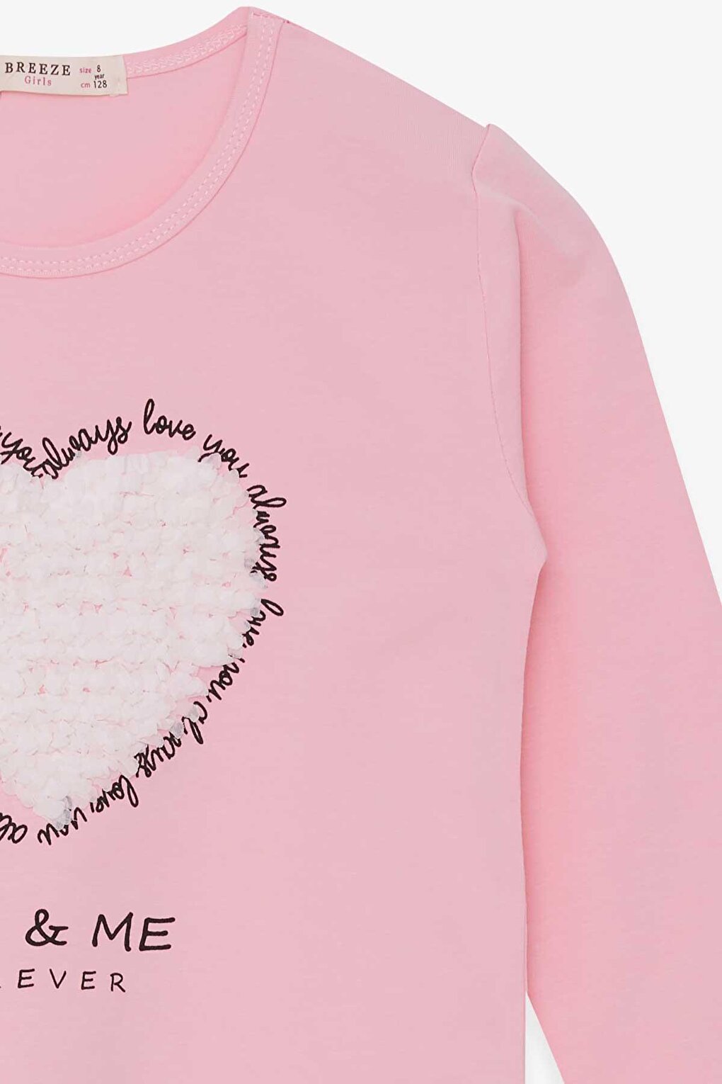 Girl's Long Sleeve T-Shirt Heart Tulle Embroidered Powder (9-12 Years)